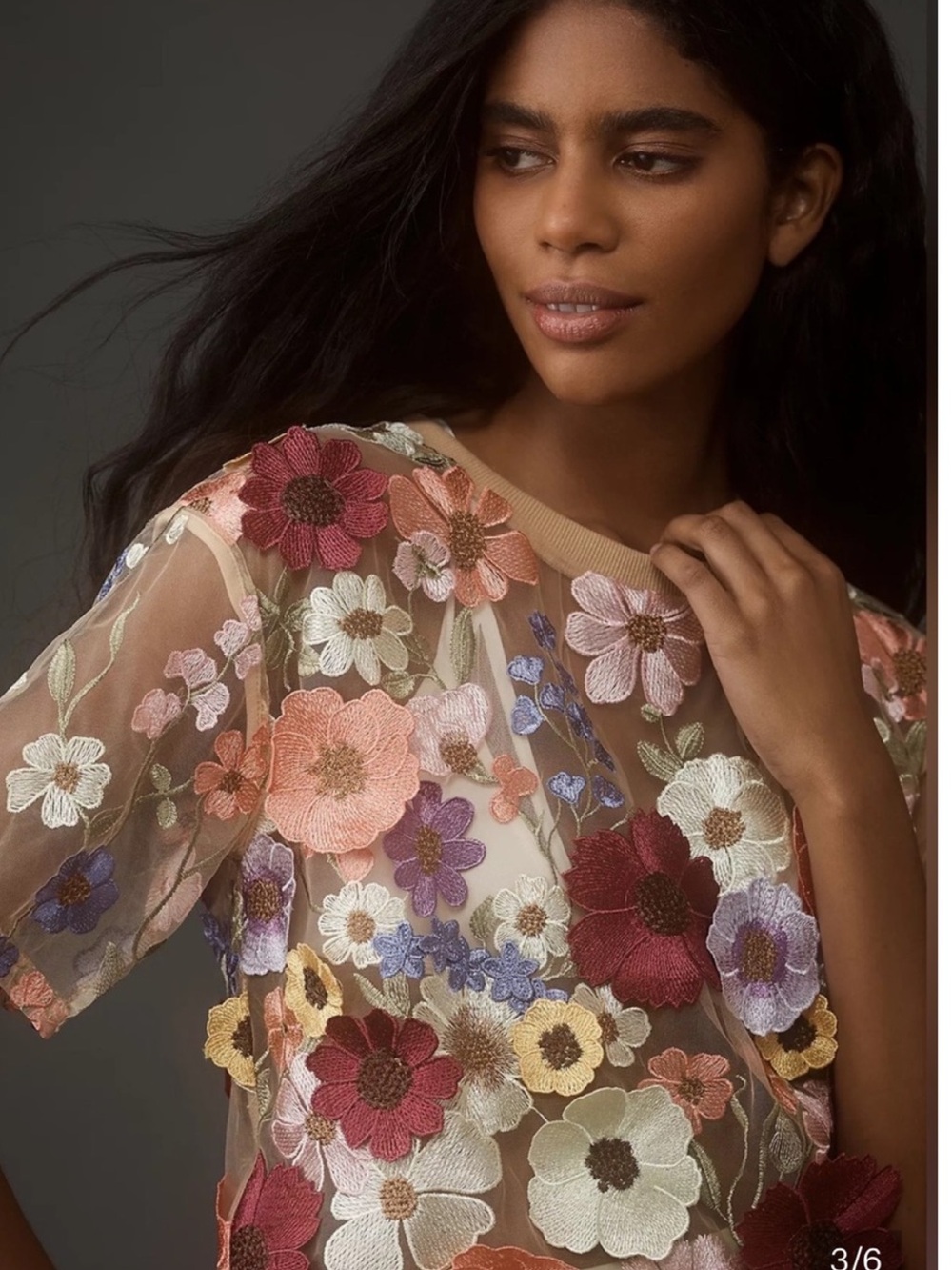 Anthropologie Floral Embroidered Sheer Top - Multi